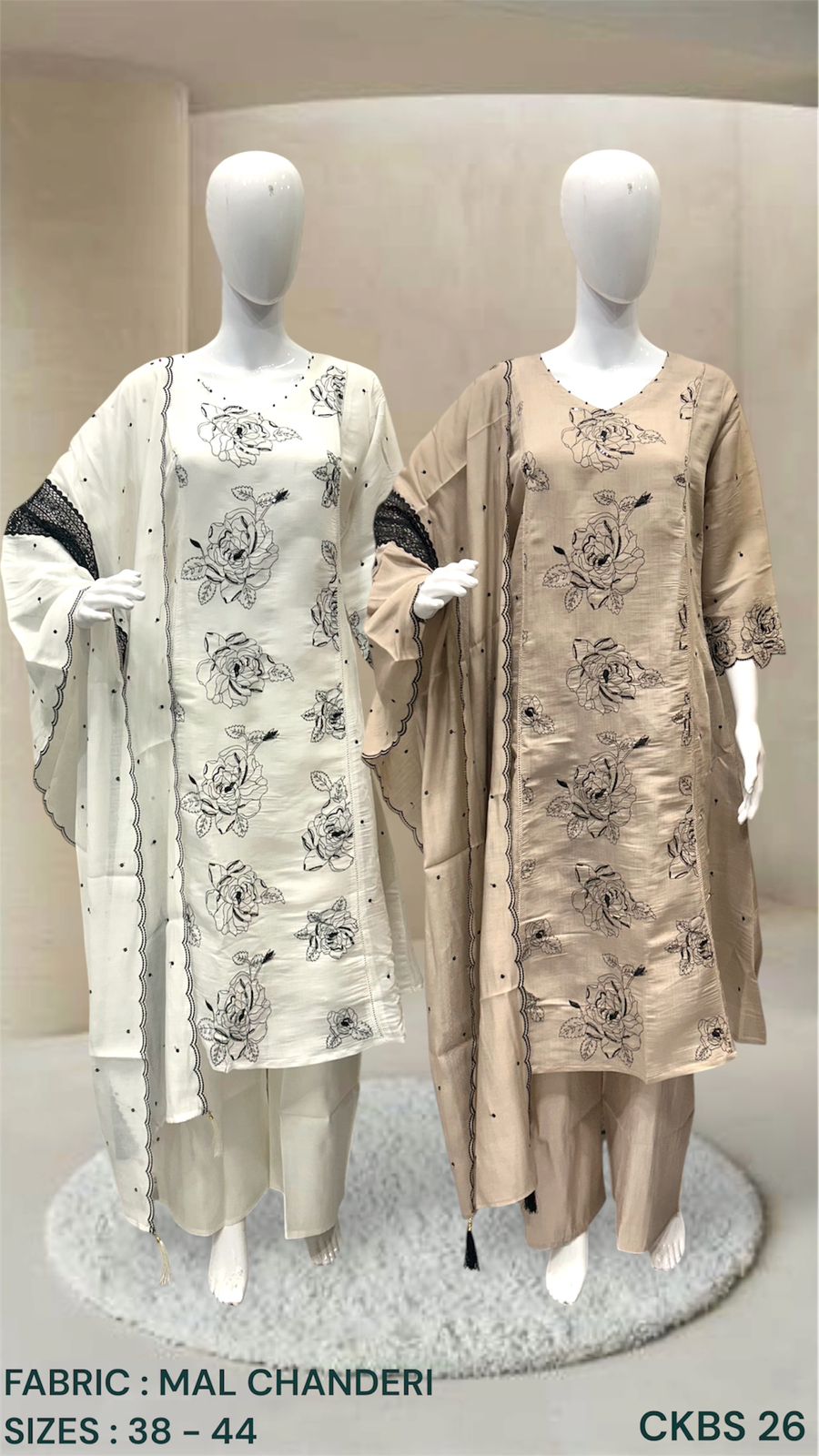 Rose-Print Mal Chanderi Straight Kurta Set with Dupatta