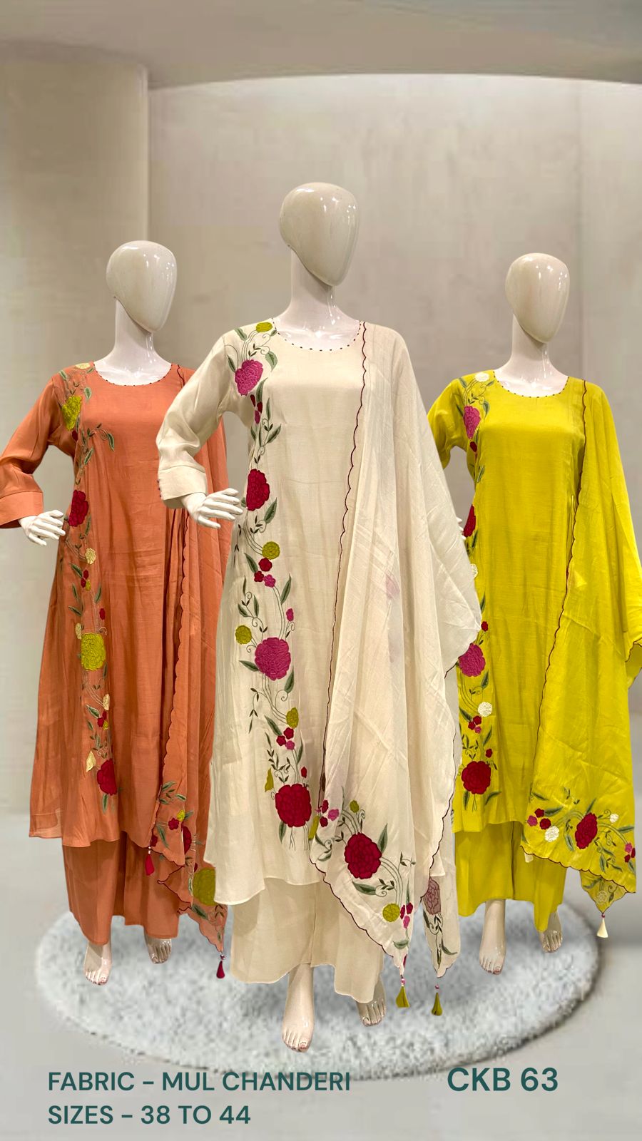 Floral Embroidered Mul Chanderi Kurta Set with Dupatta