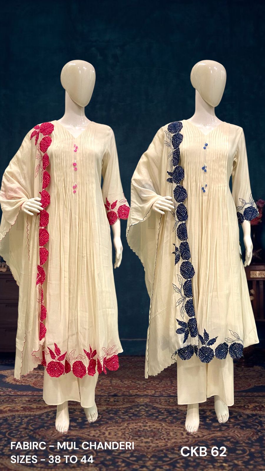 3D Floral Mul Chanderi Kurta Set with Dupatta