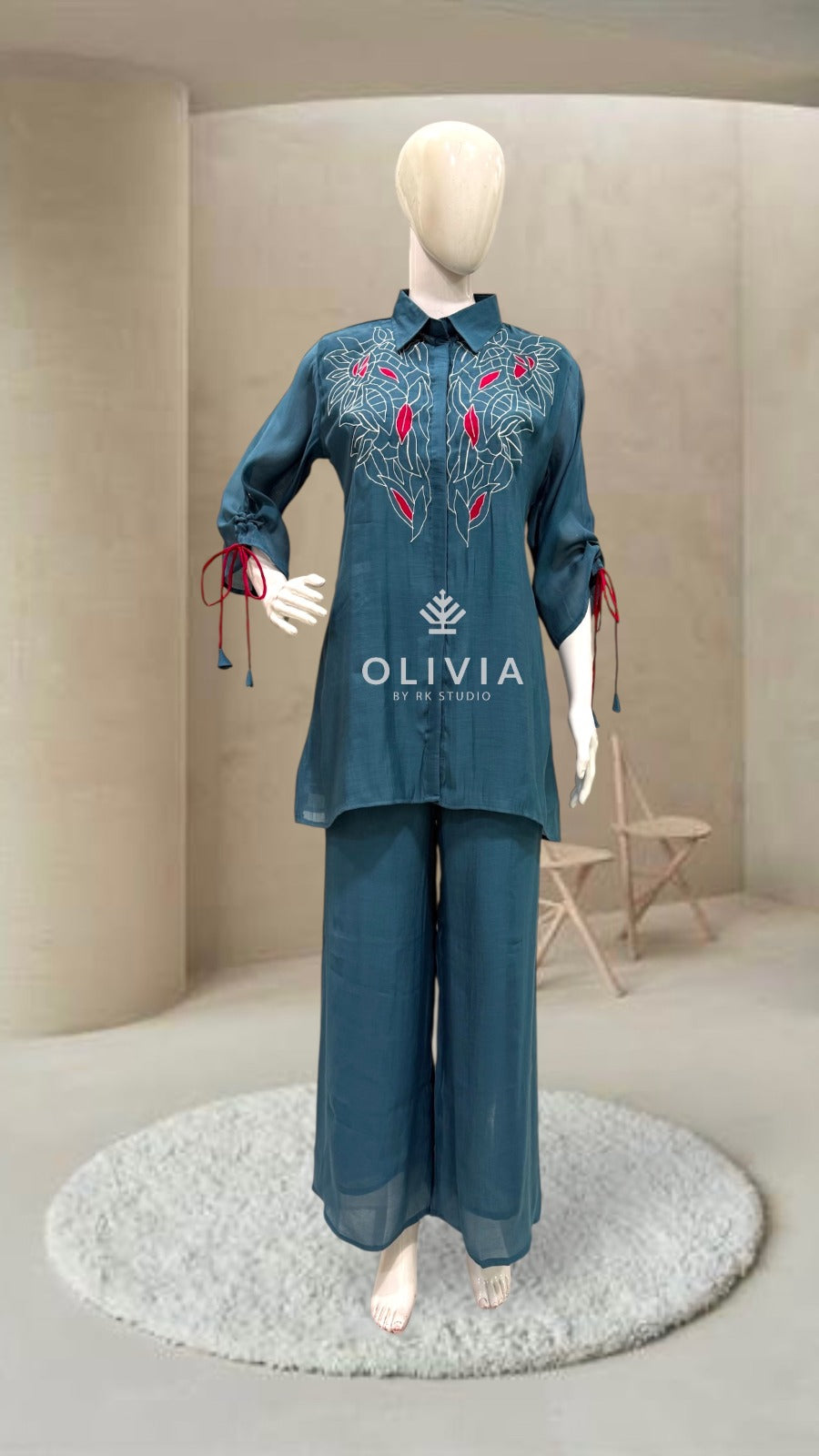 Embroidered Cotton Alia-Cut Kurta Palazzo Set with Dupatta