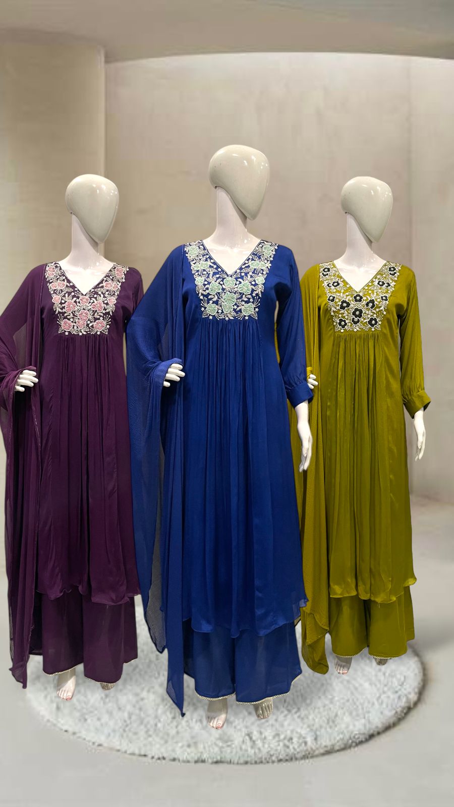 Floral Embroidered Alia-Cut Kurta Set with Dupatta