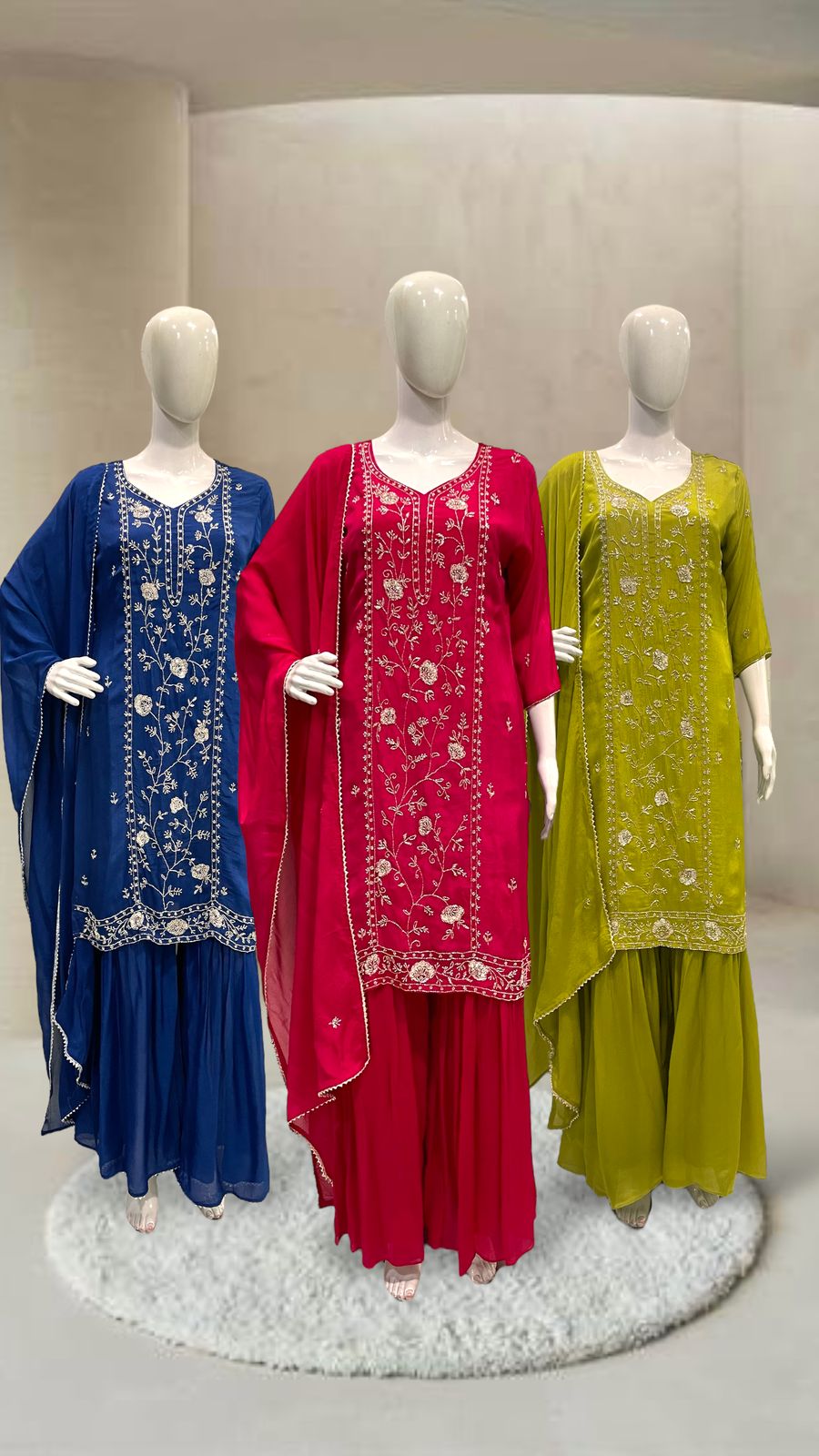 Floral Embroidered Kurta Sharara Set with Dupatta