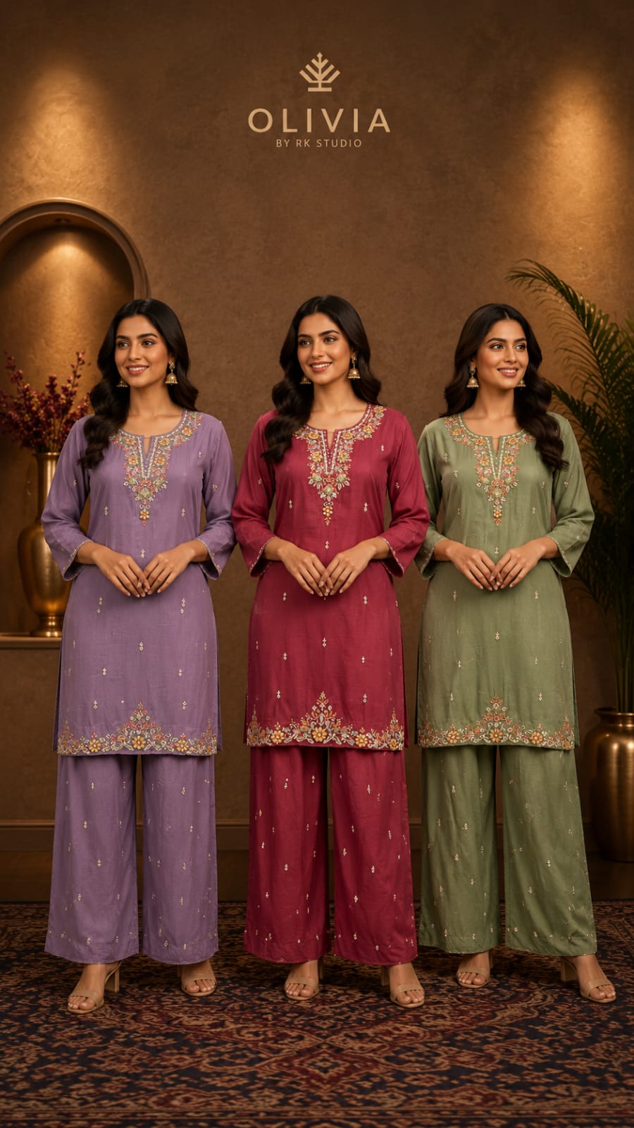 Embroidered Straight Kurta Palazzo Set with Floral Border