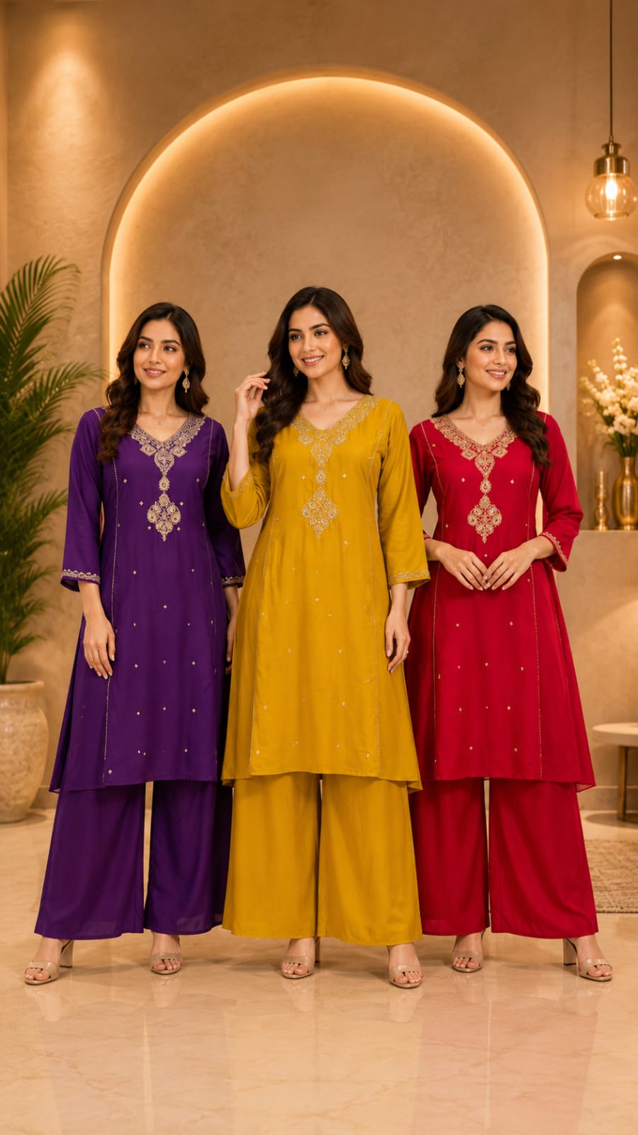Embroidered Straight Kurta Palazzo Set with Sequin Buti