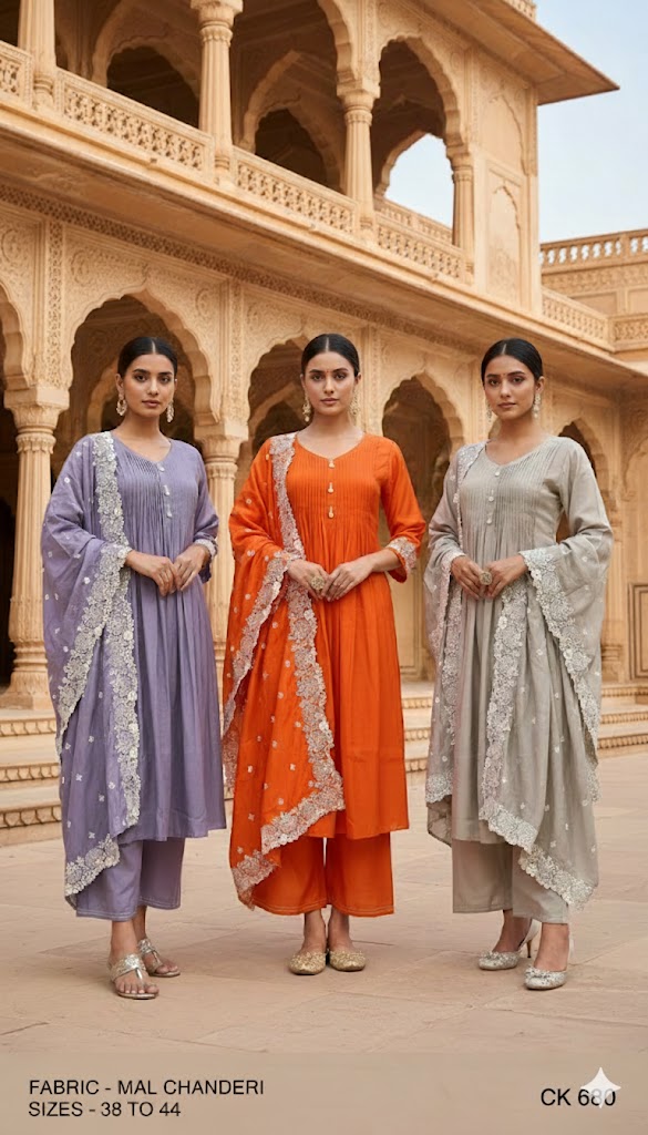Mal Chanderi Alia-Cut Kurta Set with Embroidered Dupatta