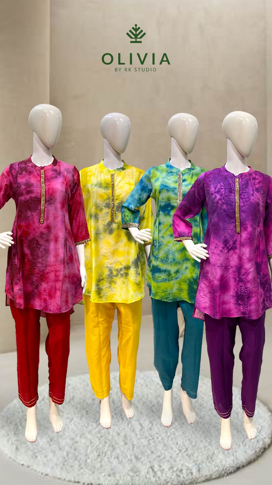 Tie-Dye Cotton Mandarin-Collar Kurta Pant Set