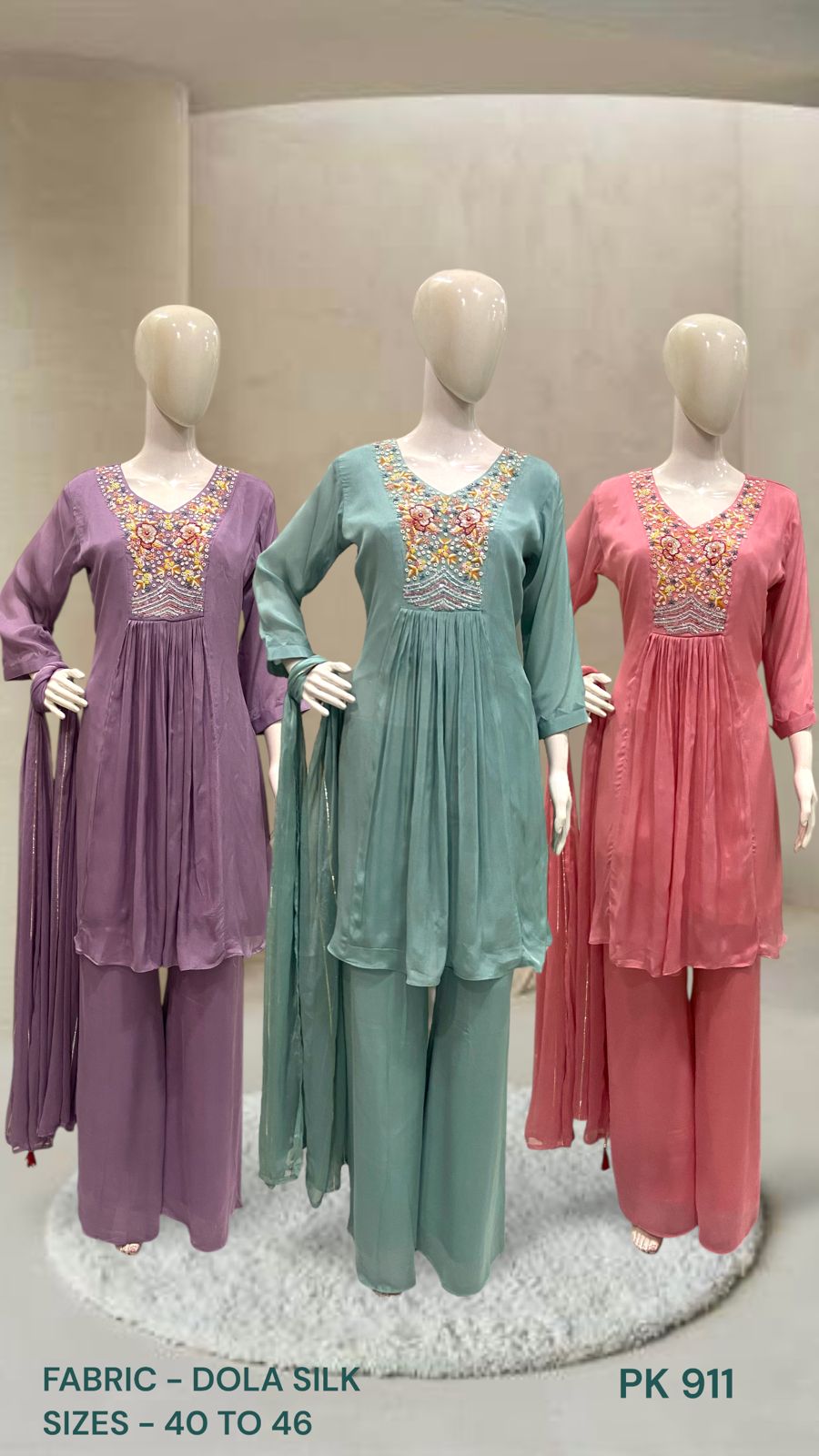 Floral Embroidered Dola Silk Alia-Cut Kurta Set with Dupatta