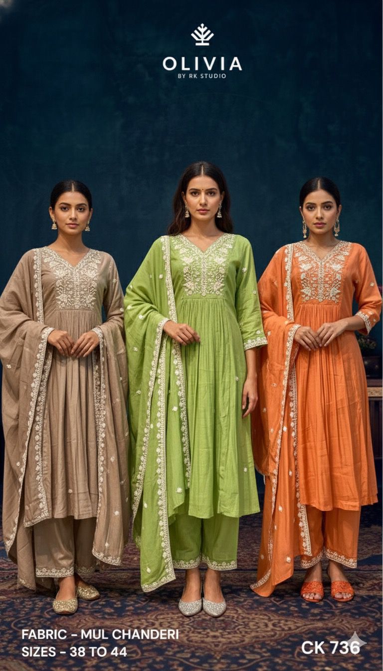 Embroidered Mul Chanderi Alia-Cut Kurta Set with Dupatta