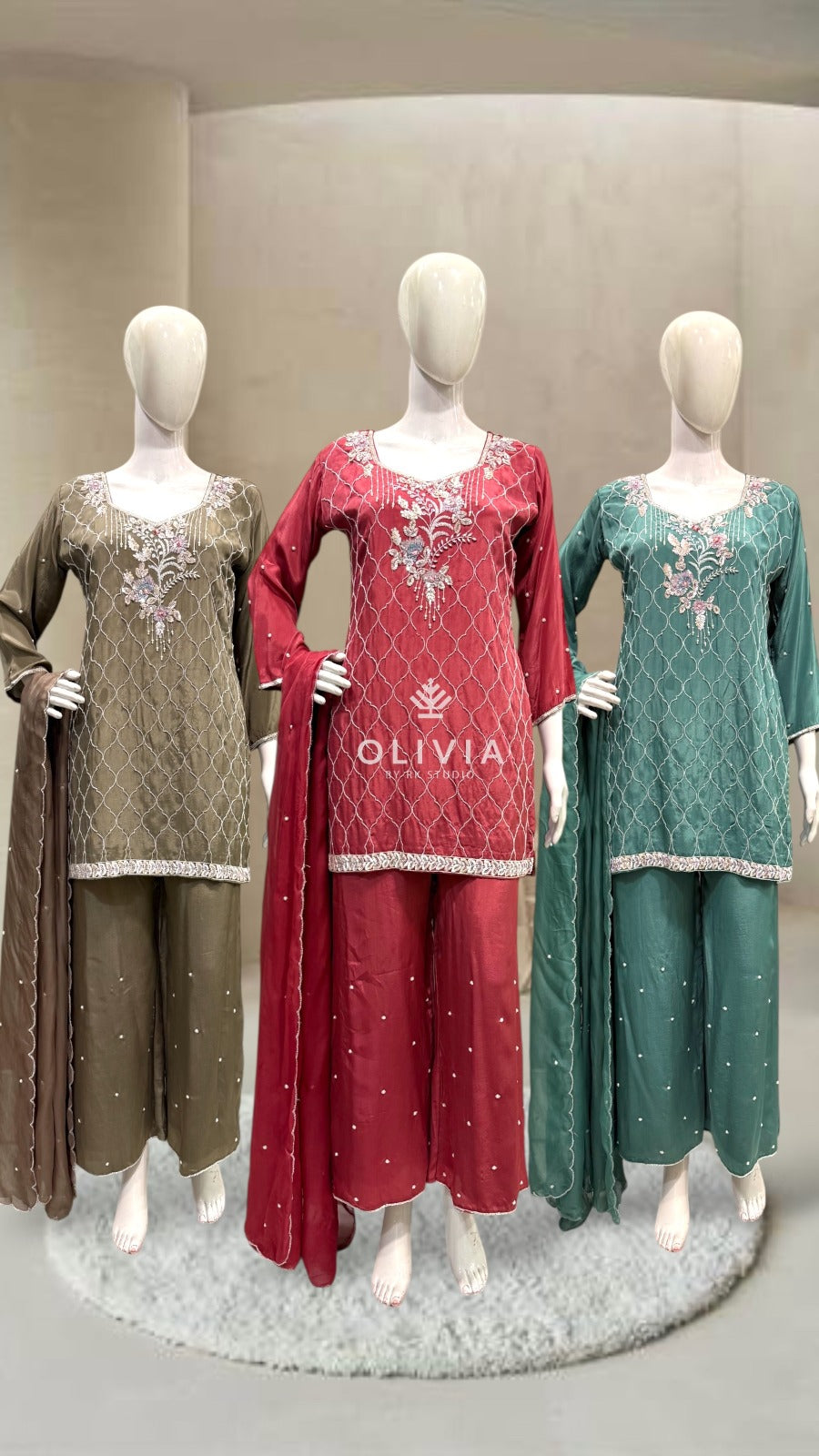 Floral Embroidered Straight Kurta Palazzo Set with Dupatta