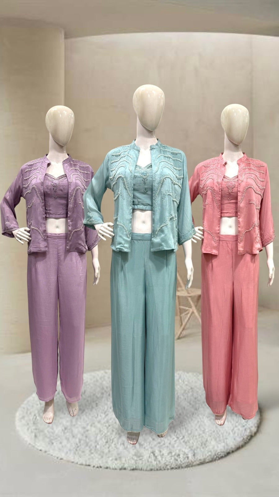 Bead Embroidered Short Jacket Co-ord Set with Palazzo
