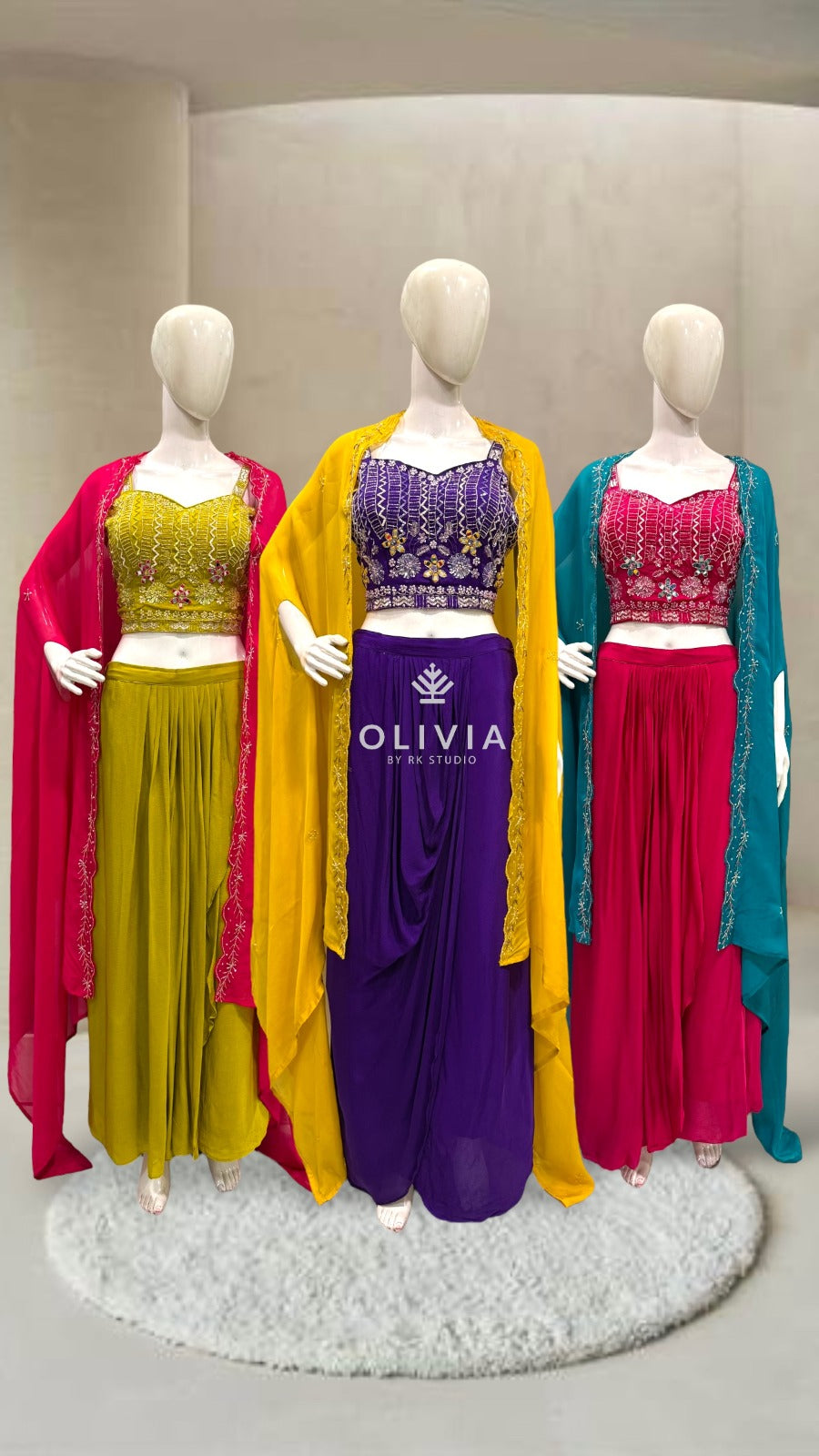 Embroidered Crop Top Dhoti-Drape Palazzo Set with Cape