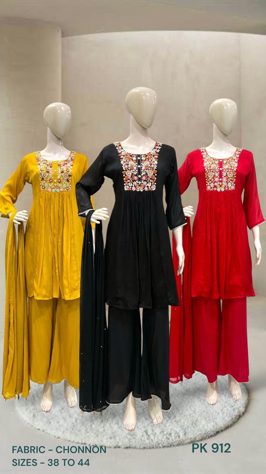 Floral Embroidered Chinon Alia-Cut Kurta Set with Dupatta