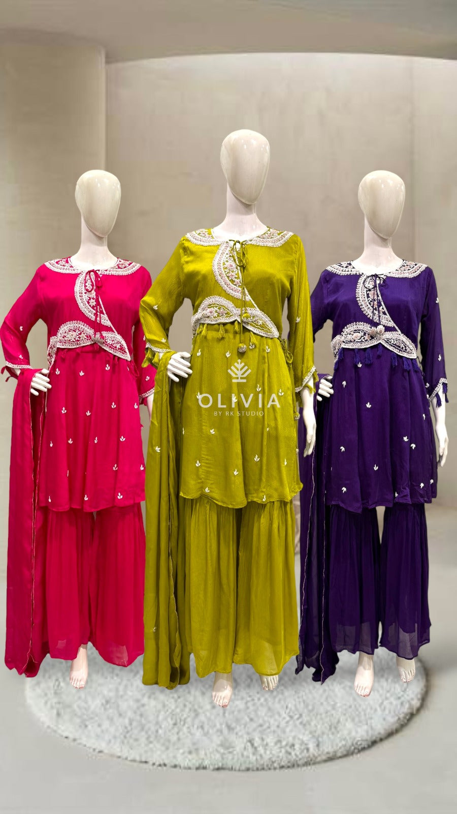 Lace Embroidered Kurti Sharara Set with Dupatta