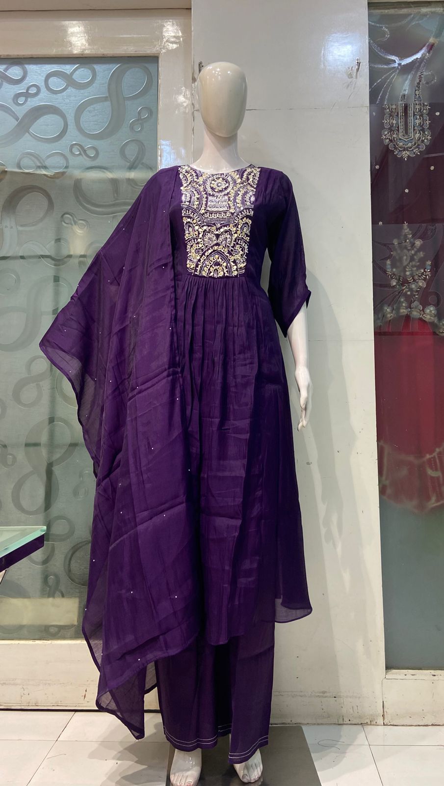 Zari Embroidered Cotton Alia-Cut Kurta Set with Dupatta