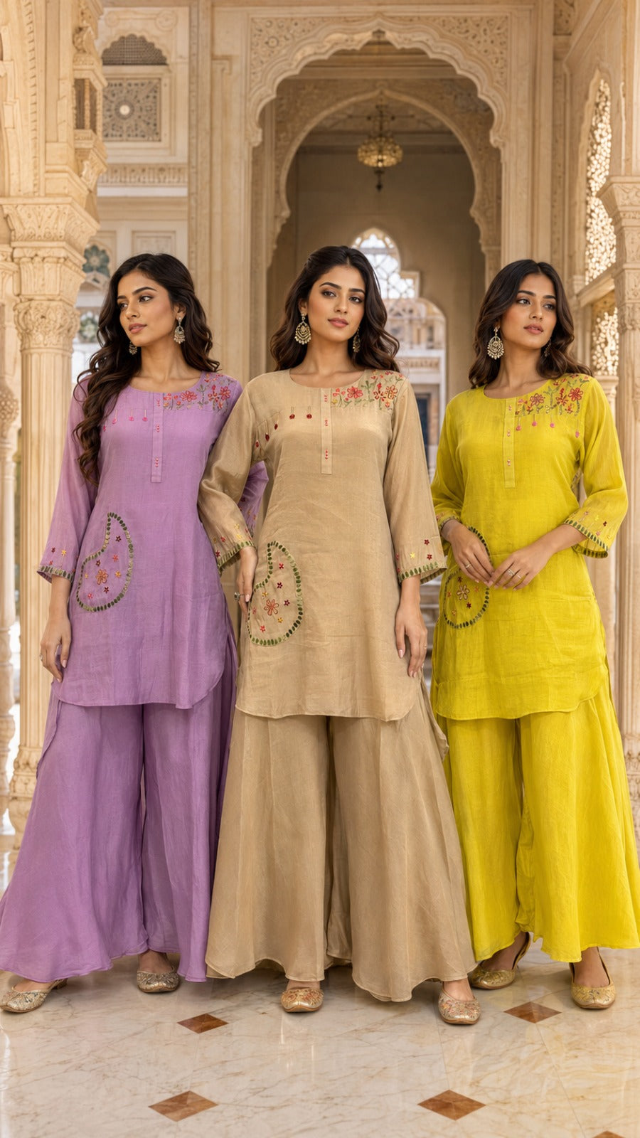 Embroidered Cotton Short Kurta Sharara Set with Dupatta