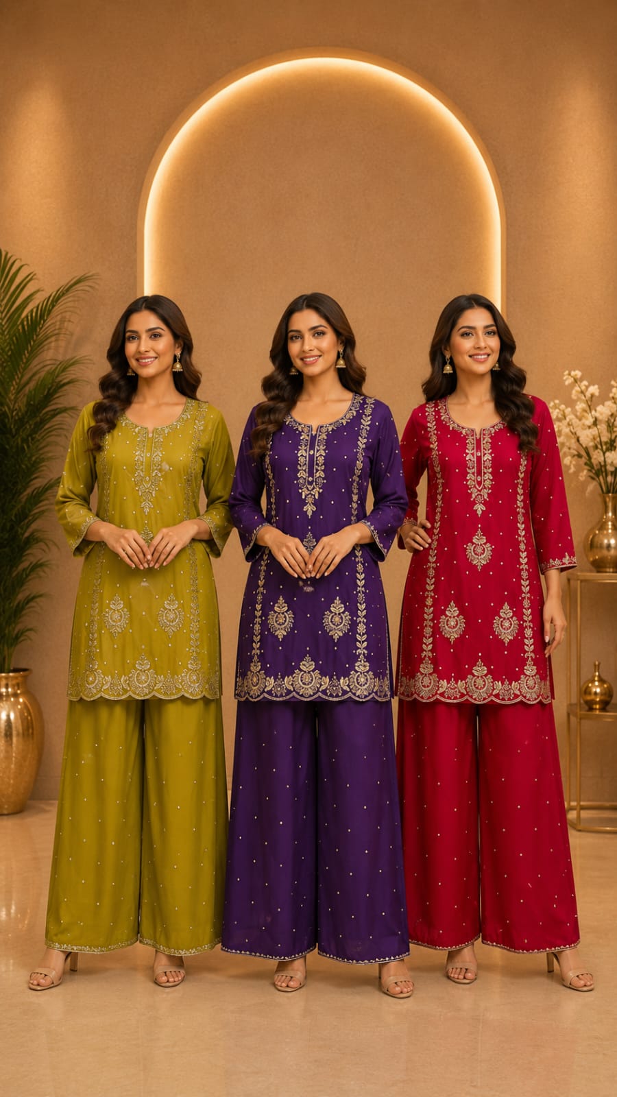 Embroidered Kurta Palazzo Set with Ornate Front Panel