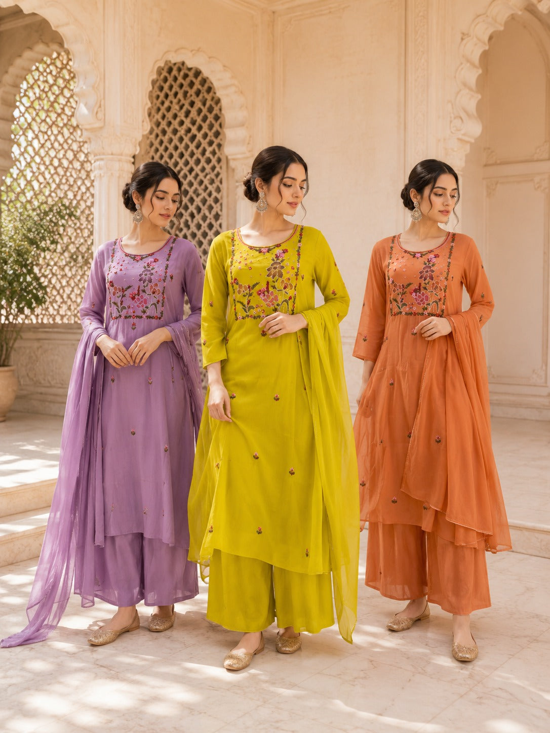 Floral Embroidered Cotton Straight Kurta Set with Dupatta