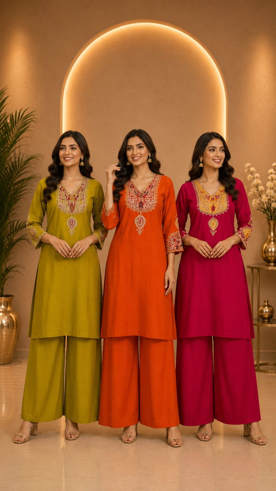 Floral Embroidered Kurta Palazzo Set with Statement Yoke