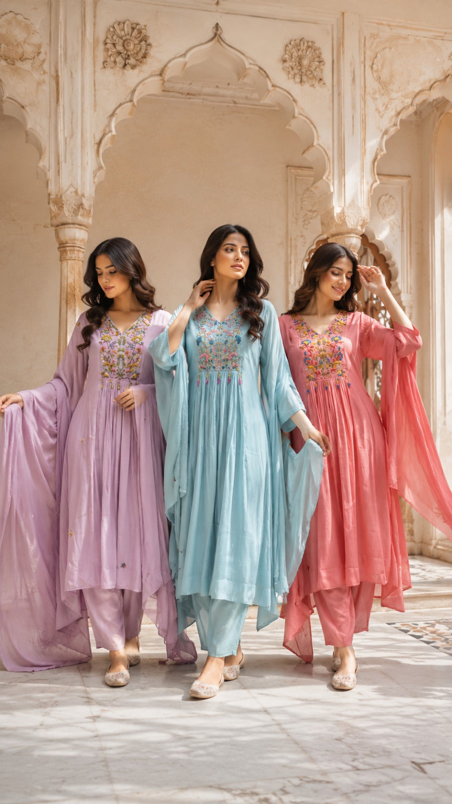 Multicolour Floral Cotton Alia-Cut Kurta Set with Dupatta