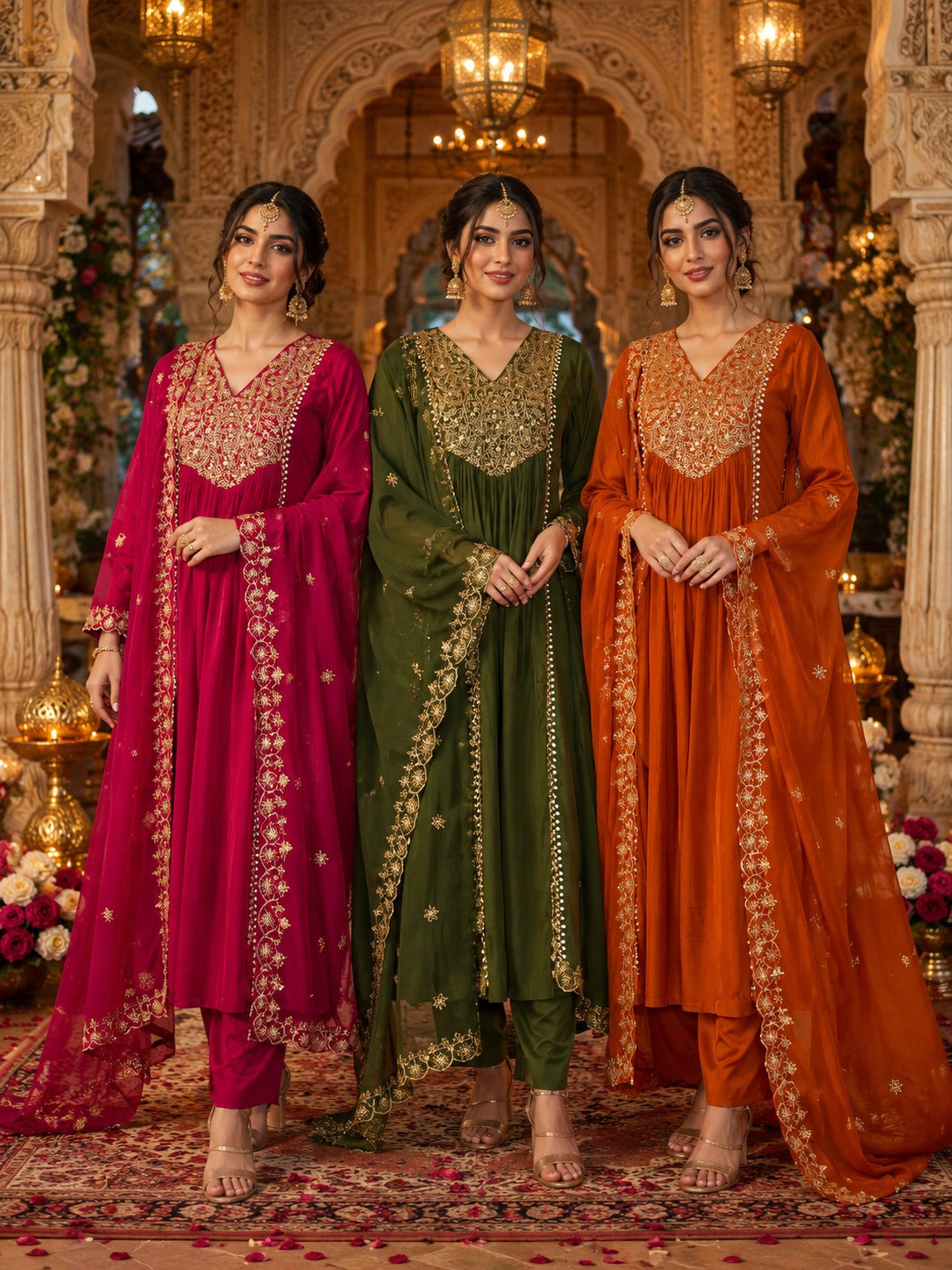 Embroidered Alia-Cut Kurta Set with Embroidered Dupatta