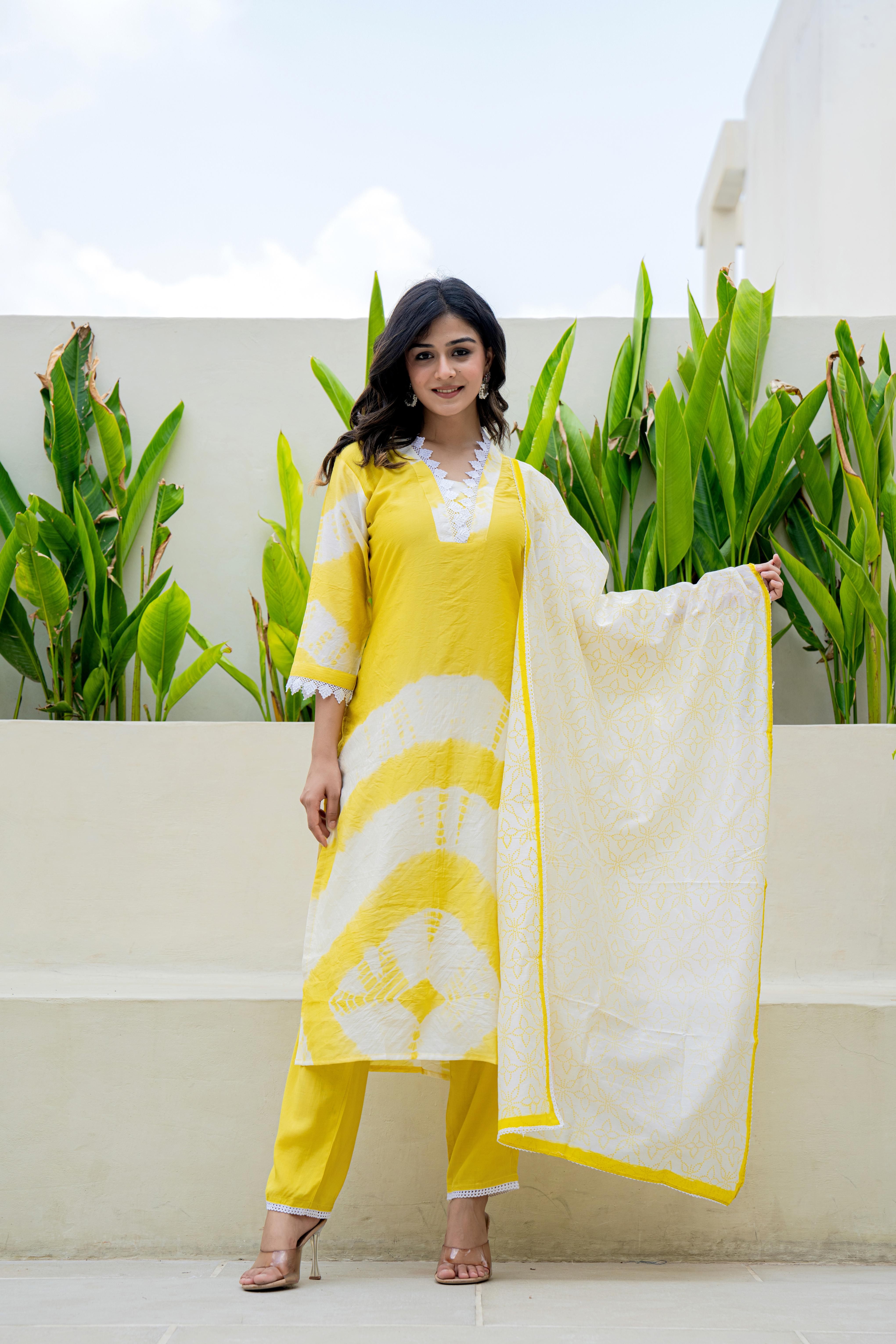 Sunshine Yellow Tie-Dye Kurti Set with Dupatta dupatta view