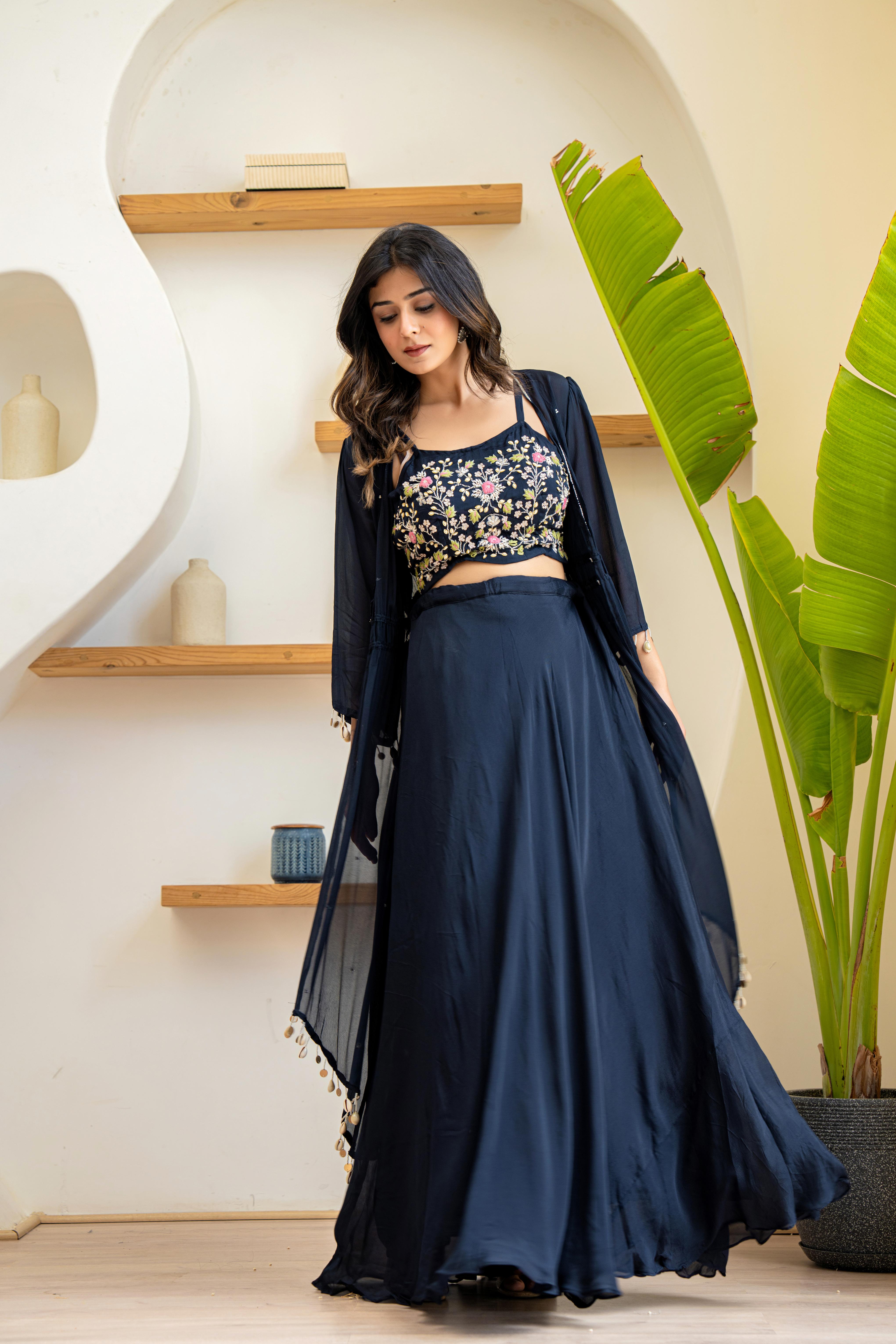 Elegant Black Embroidered 3-Piece Set | House of Olivia top view