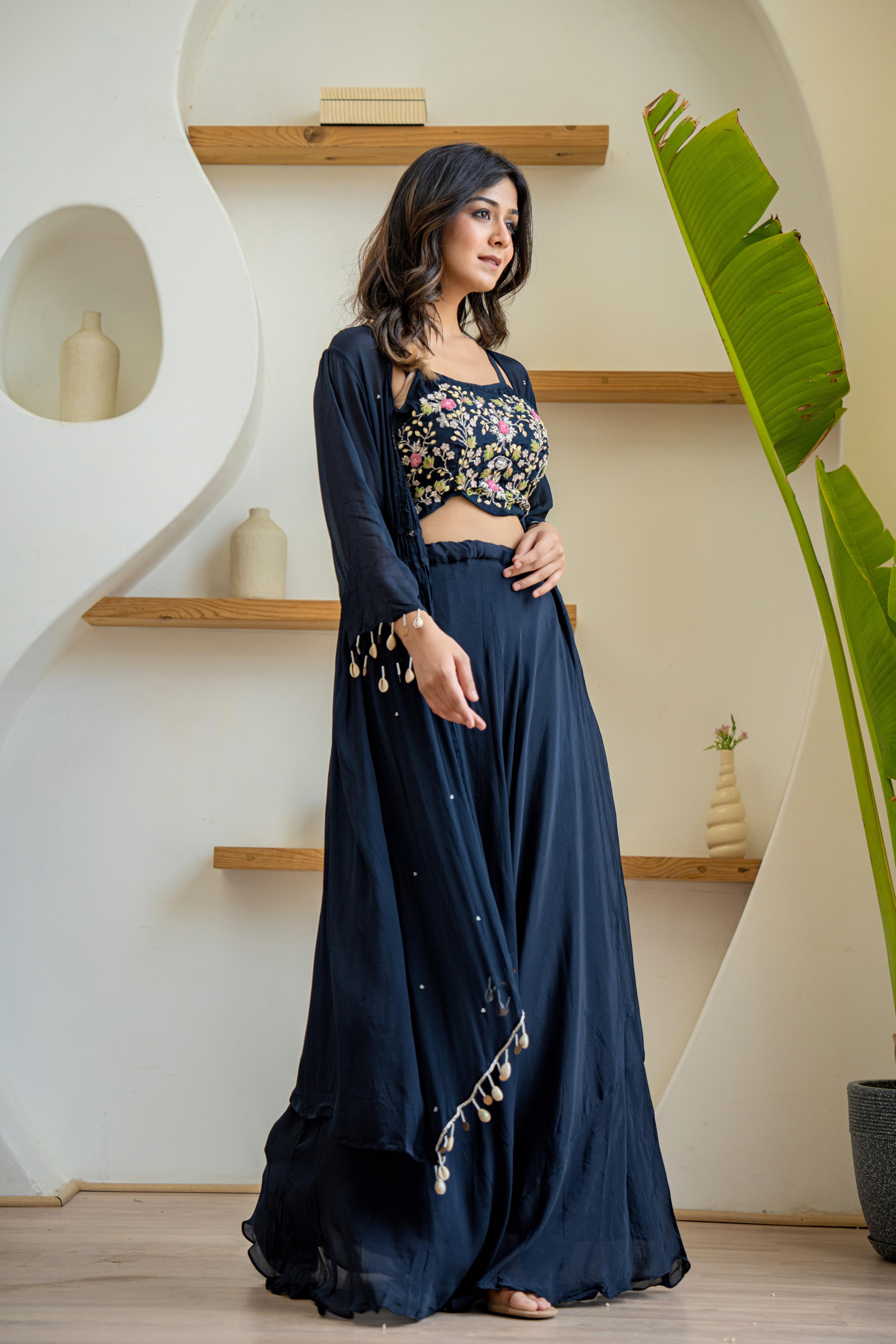 Elegant Black Embroidered 3-Piece Set | House of Olivia side view