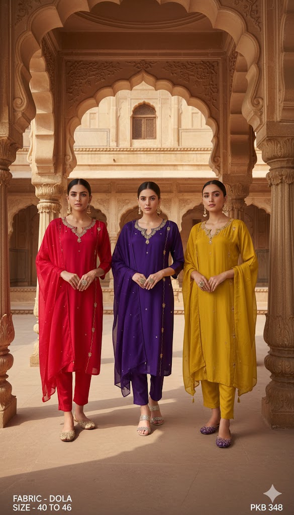 Embroidered Dola Silk Kurta Pant Set with Dupatta